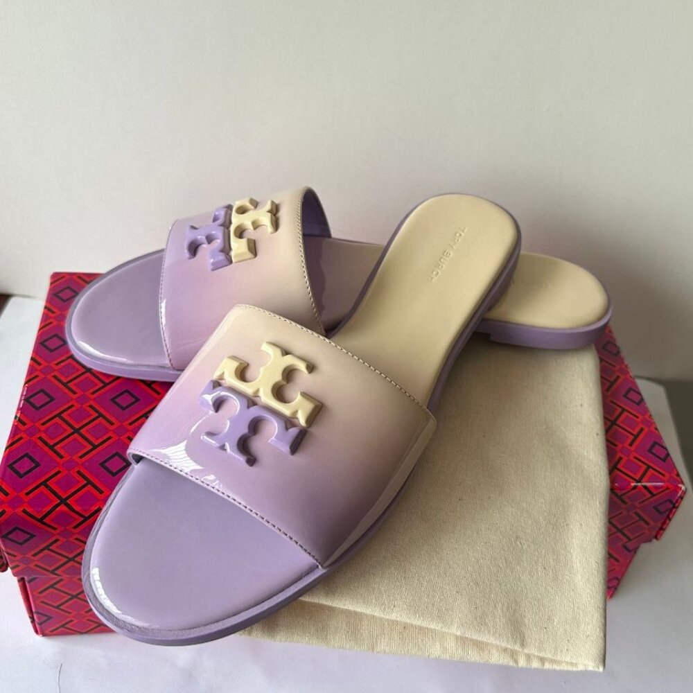 NIB Tory Burch Everly Slide Flat Patent Leather Sweet corn/Lavender Size 8& 8.5
